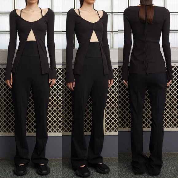 Danz New York FIR Hook & Eye Long Sleeve Top with Front Tie Slit Long Sleeves 38 - Picture 3 of 16